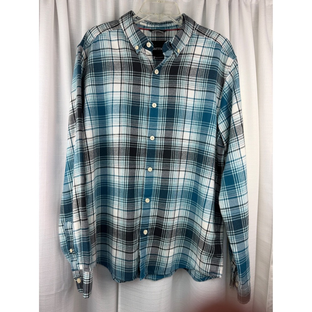 Marmot Anderson Flannel Shirt Mens Large Blue White Plaid "Flannel" Button Down